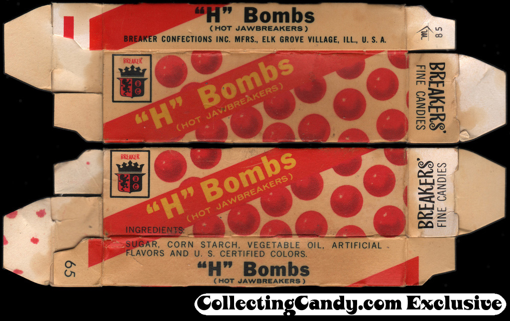 Breakers' Fine Candies - Breaker Confections - H Bombs hot jawbreakers candy box - 1960's