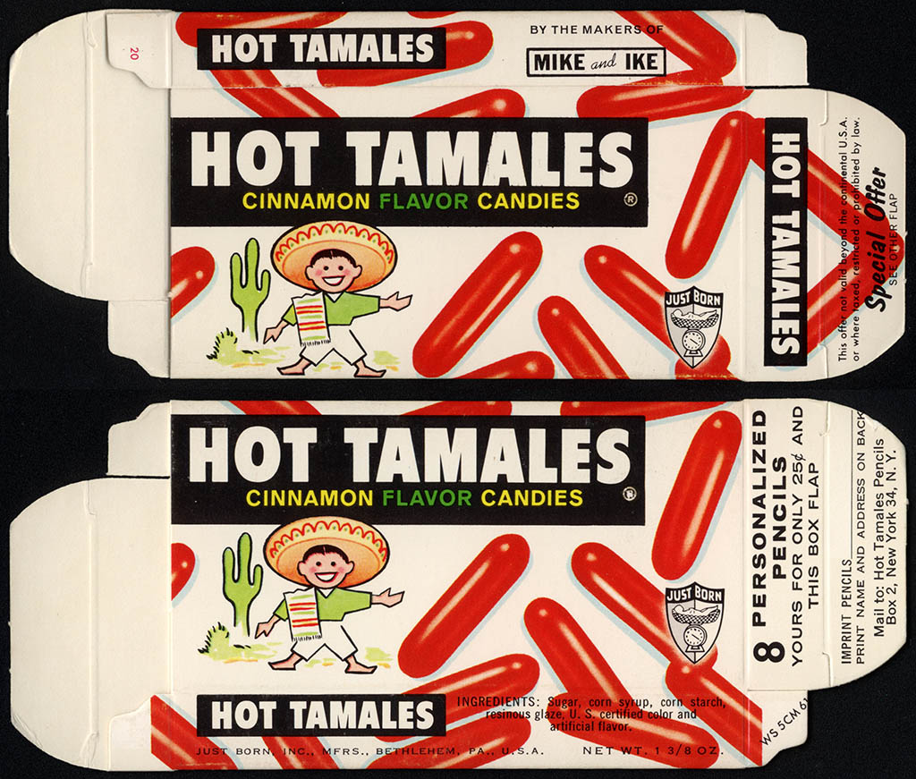 Just Born - Hot Tamales - 1 3/8 oz candy box - early 60's
