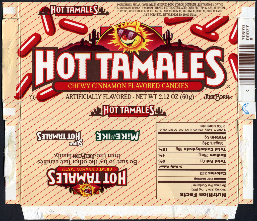 Just Born - Hot Tamales - 2.12 oz candy box - mid-1990's