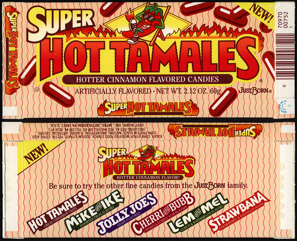 Just Born - Super Hot Tamales - 2.12 oz candy box - NEW - early 1990's