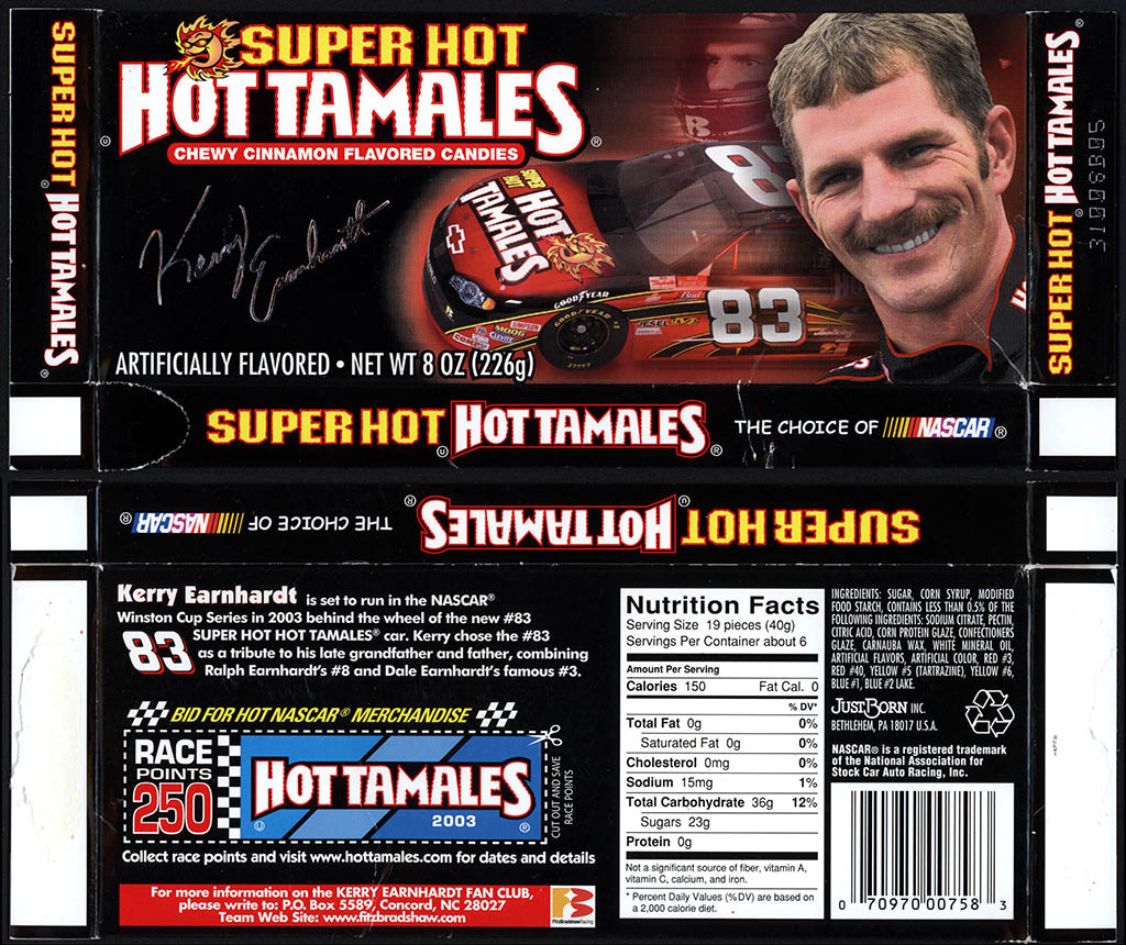 Just Born - Super Hot Tamales - Kerry Earnhardt Winston Cup - candy box - 2003