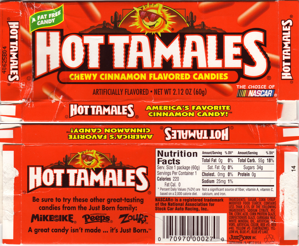 JustBorn - Hot Tamales - choice of Nascar - 2.12 oz candy box - 2003