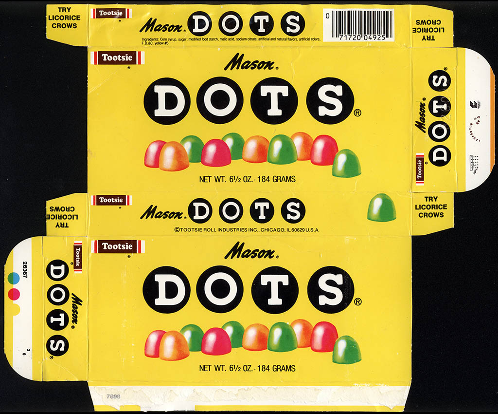 Tootsie Roll Industries - Mason DOTS - 6 1/2 oz candy box - 1980's