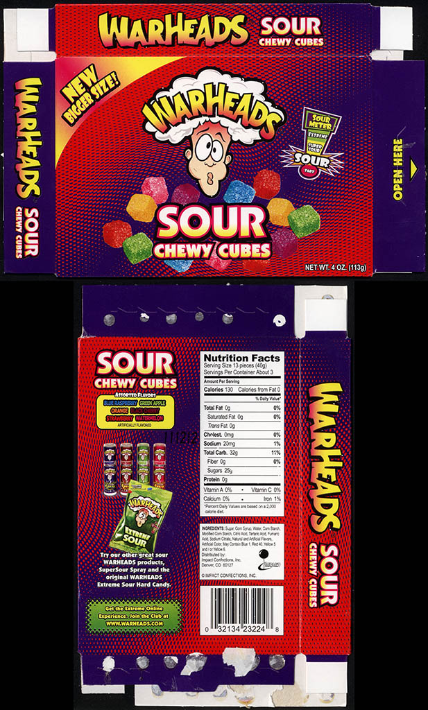 Impact Confections - Warheads Sour Chewy Cubes - 4 oz candy box - 2012