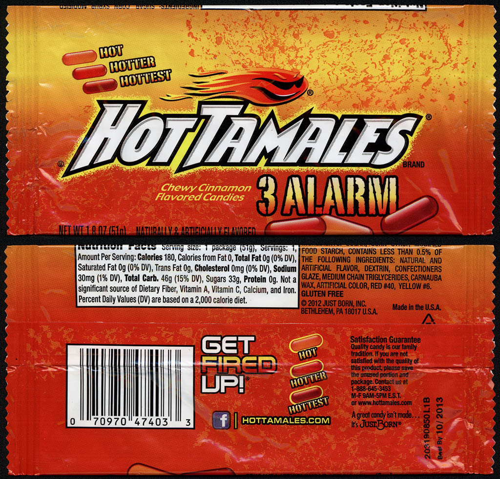 Just Born - Hot Tamales 3 Alarm - 1.8 oz candy package 2012