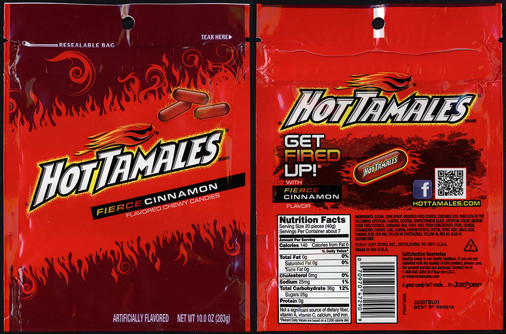 Just Born - Hot Tamales - Fierce Cinnamon - 10 oz candy package - 2013