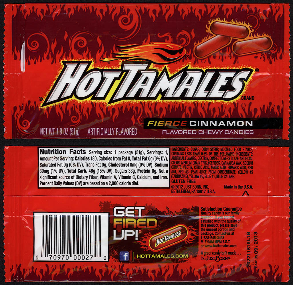 Just Born - Hot Tamales - Fierce Cinnamon - 1.8 oz candy package - 2012