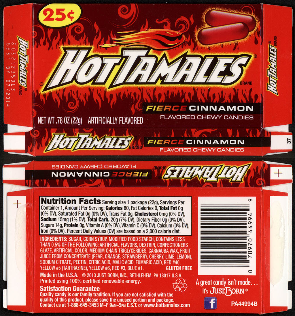 Just Born - Hot Tamales - Fierce Cinnamon - 25-cent .78oz candy box - 2013