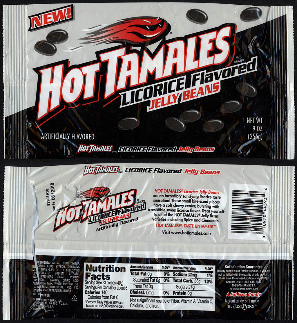 Just Born - Hot Tamales Licorice Flavored Jelly Beans - 9oz candy package - 2009