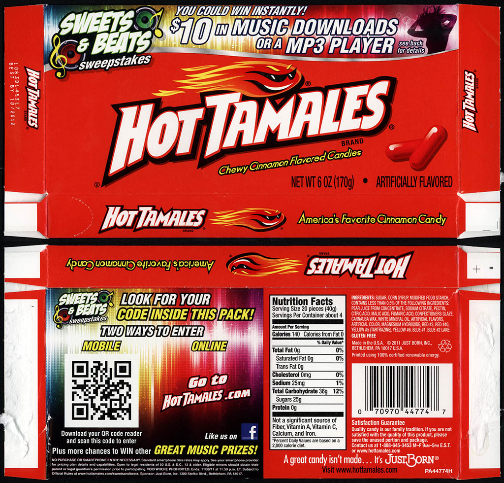 Just Born - Hot Tamales - Sweets & Beats Sweepstakes - 6 oz candy box - 2011