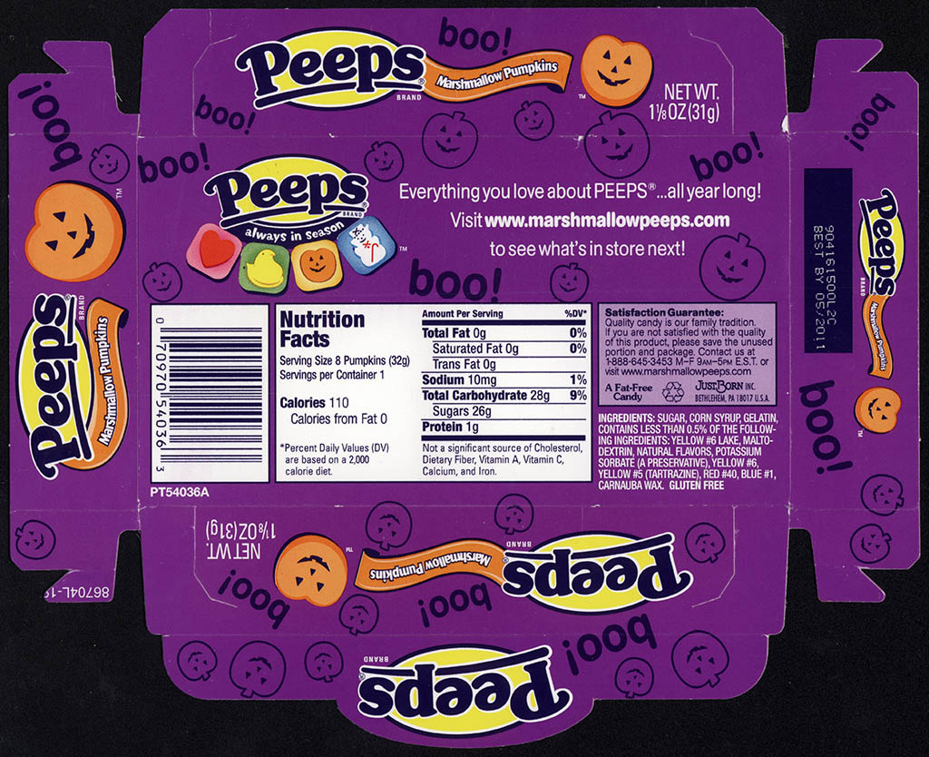 Just Born - Peeps Marshmallow Pumpkins - Halloween candy package tray - 2010