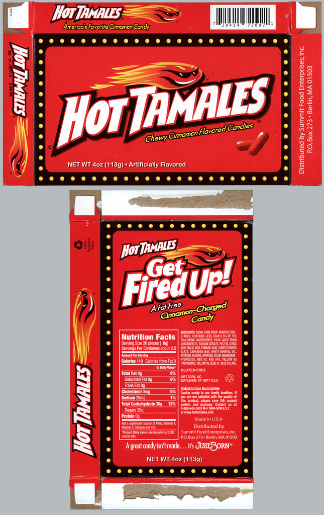 Just Born - Summit Food Ent - Hot Tamales - movie theater edition - candy box - 2012