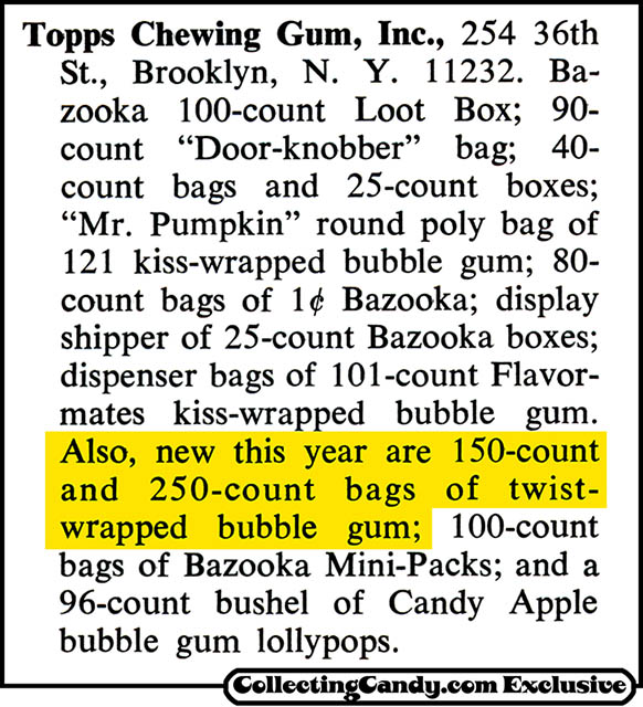 Topps - 250 count halloween door hang trade clipping - June 1972