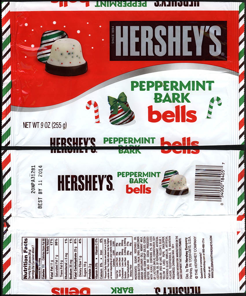 Hershey's - Peppermint Bark Bells 9 oz Christmas candy package - 2013
