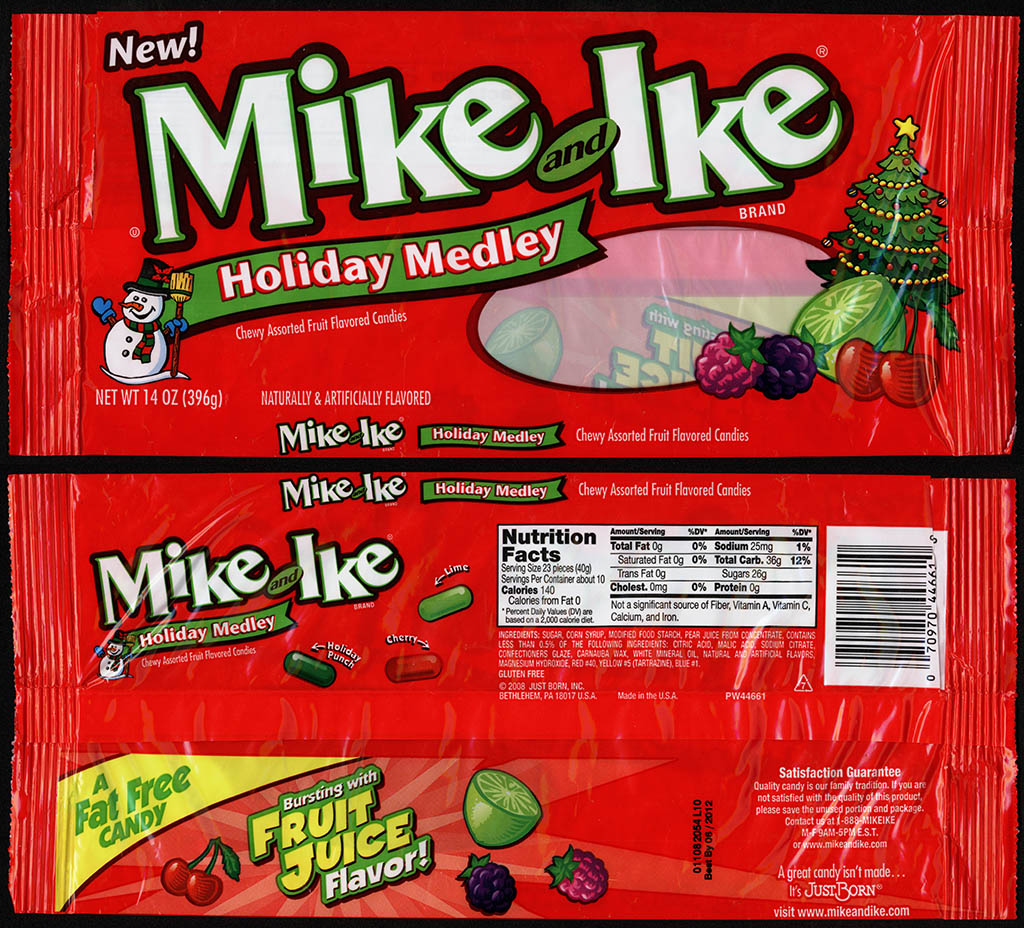 Just Born - Mike and Ike Holiday Medley - 14 oz Christmas candy package - Christmas 2010