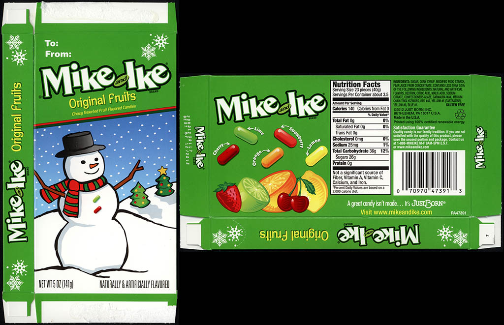 Just Born - Mike and Ike Original Fruits - Holiday 5oz candy box - 2012