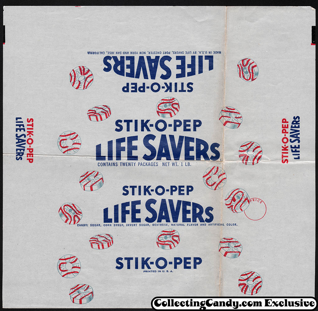 Life Savers - Stik-O-Pep 1 lb. case box wax wrap - 1960's