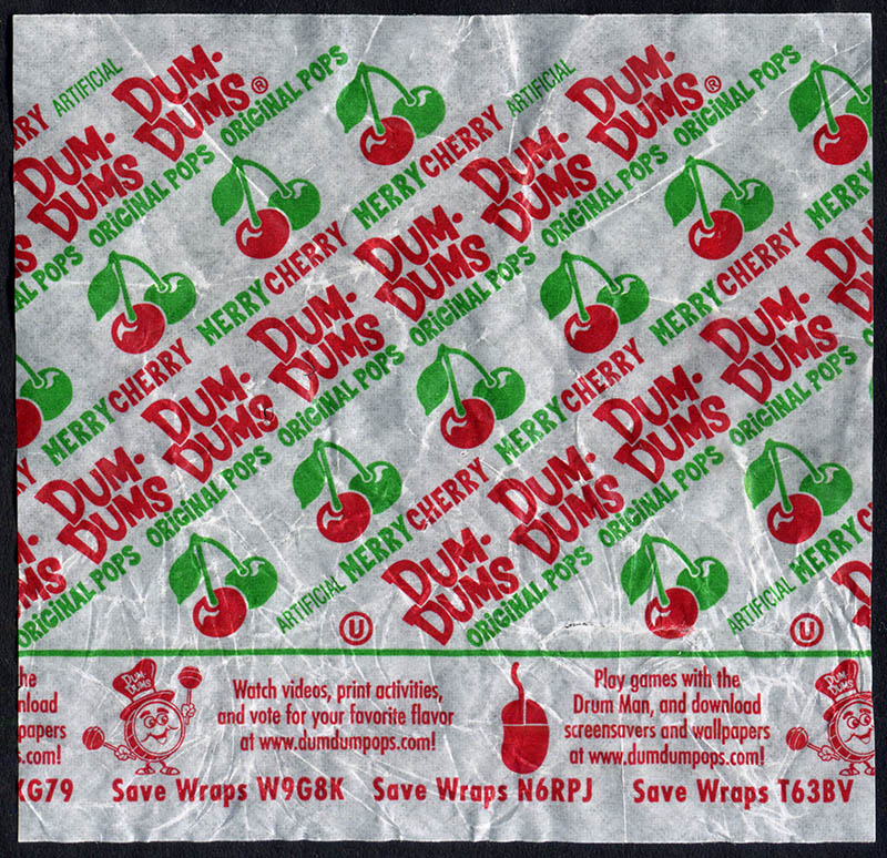Spangler - Dum Dum Holiday Pops - Merry Cherry - Christmas candy wrapper - 2013