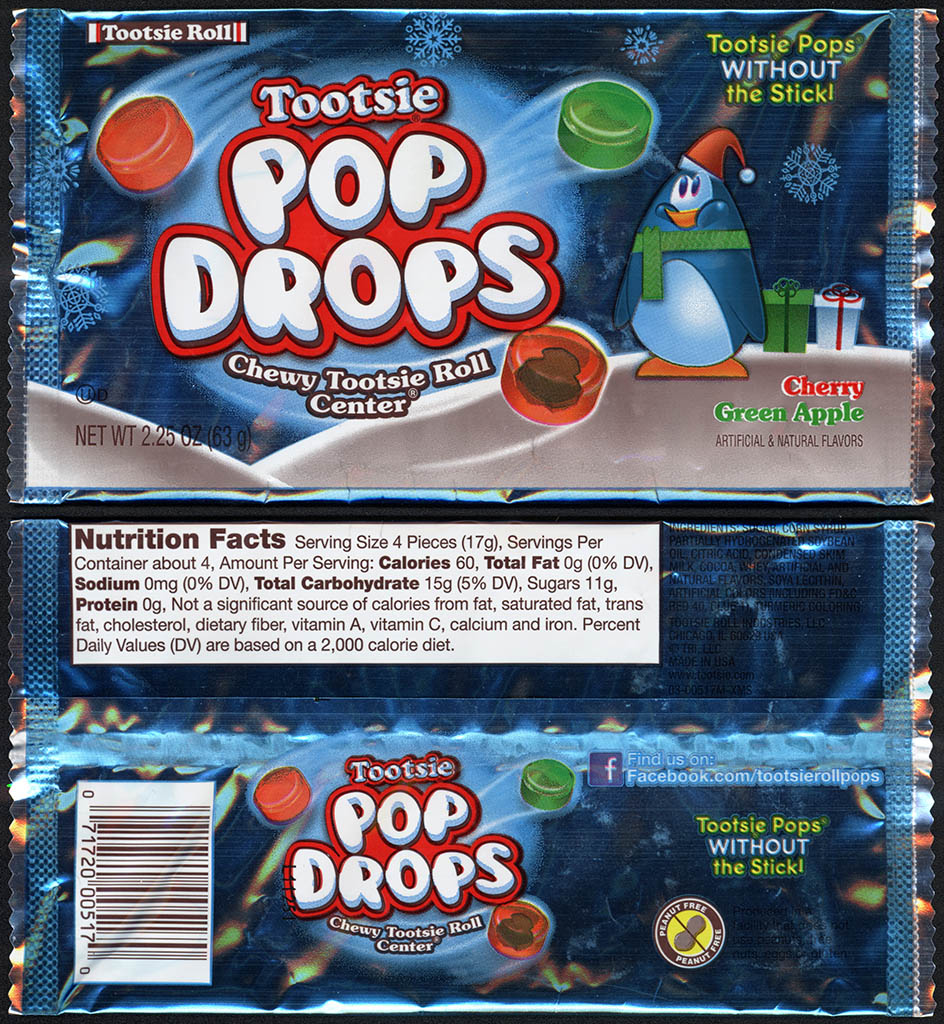Tootsie Roll Industries - Tootsie Pop Drops - Christmas package - Penguin - foil candy package - 2013