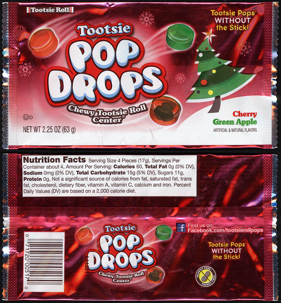 Tootsie Roll Industries - Tootsie Pop Drops - Christmas package - Tree - foil candy package - 2013