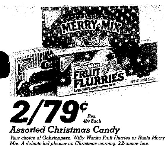 Willy Wonka Christmas candy box newspaper ad - 1991