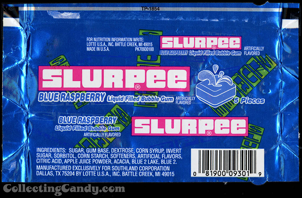 7-Eleven - Lotte - Slurpee - Blue Raspberry - liquid filled bubble gum - foil gum wrapper - 1998