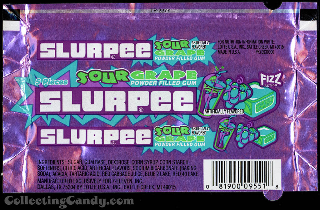 7-Eleven - Lotte - Slurpee - Sour Grape - powder filled gum - foil gum wrapper - 2002