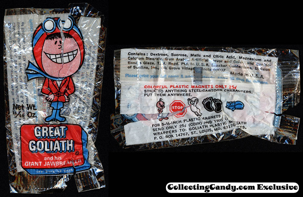 Breaker Confections - Great Goliath and his Giant Jawbreaker - 11/16 oz cello candy package - early 70'19s