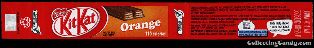 Canada - Nestle - Kit Kat Orange - 2-stick - chocolate wrapper - January 2014