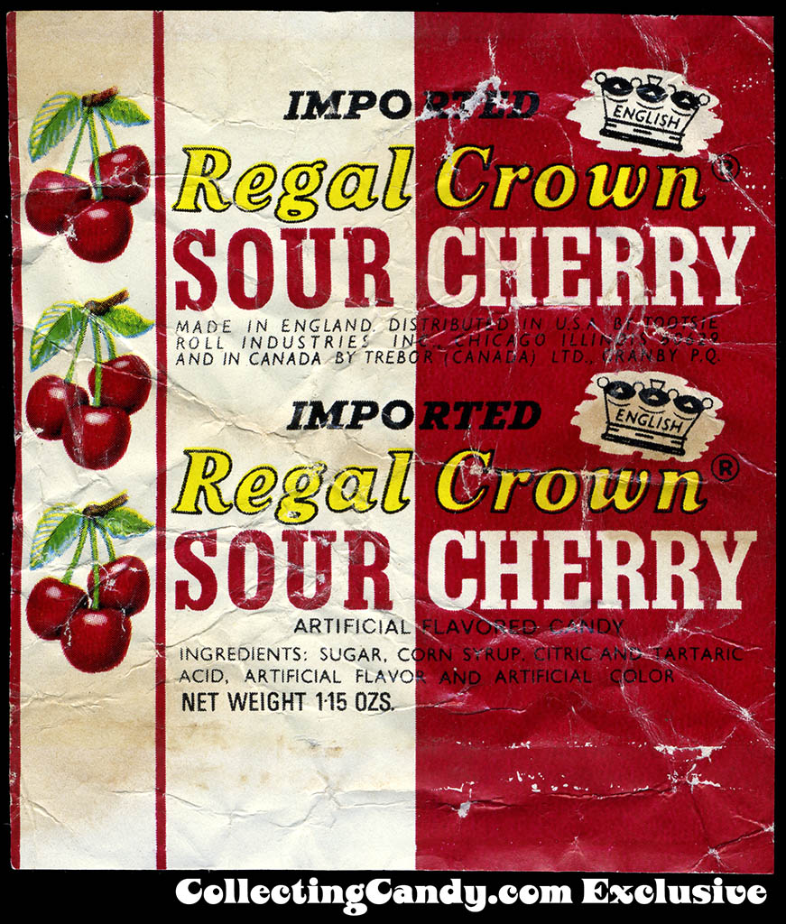 Regal Crown Sour Cherry roll candy wrapper - 1972