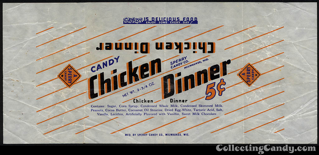 Sperry - Chicken Dinner - 5-cent candy bar wrapper - 1940's
