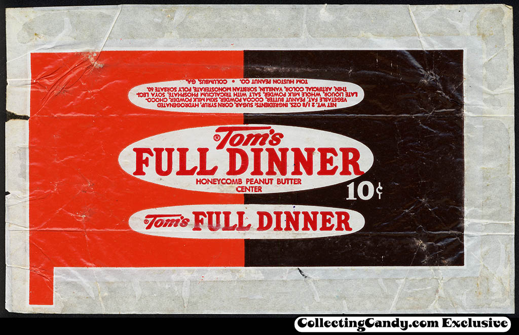 Tom Huston Peanut Co - Tom's Full Dinner - 10-cent chocolate candy bar wrapper - 1967