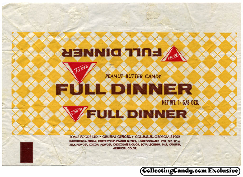 Tom's - Full Dinner candy bar wrapper - 1970's