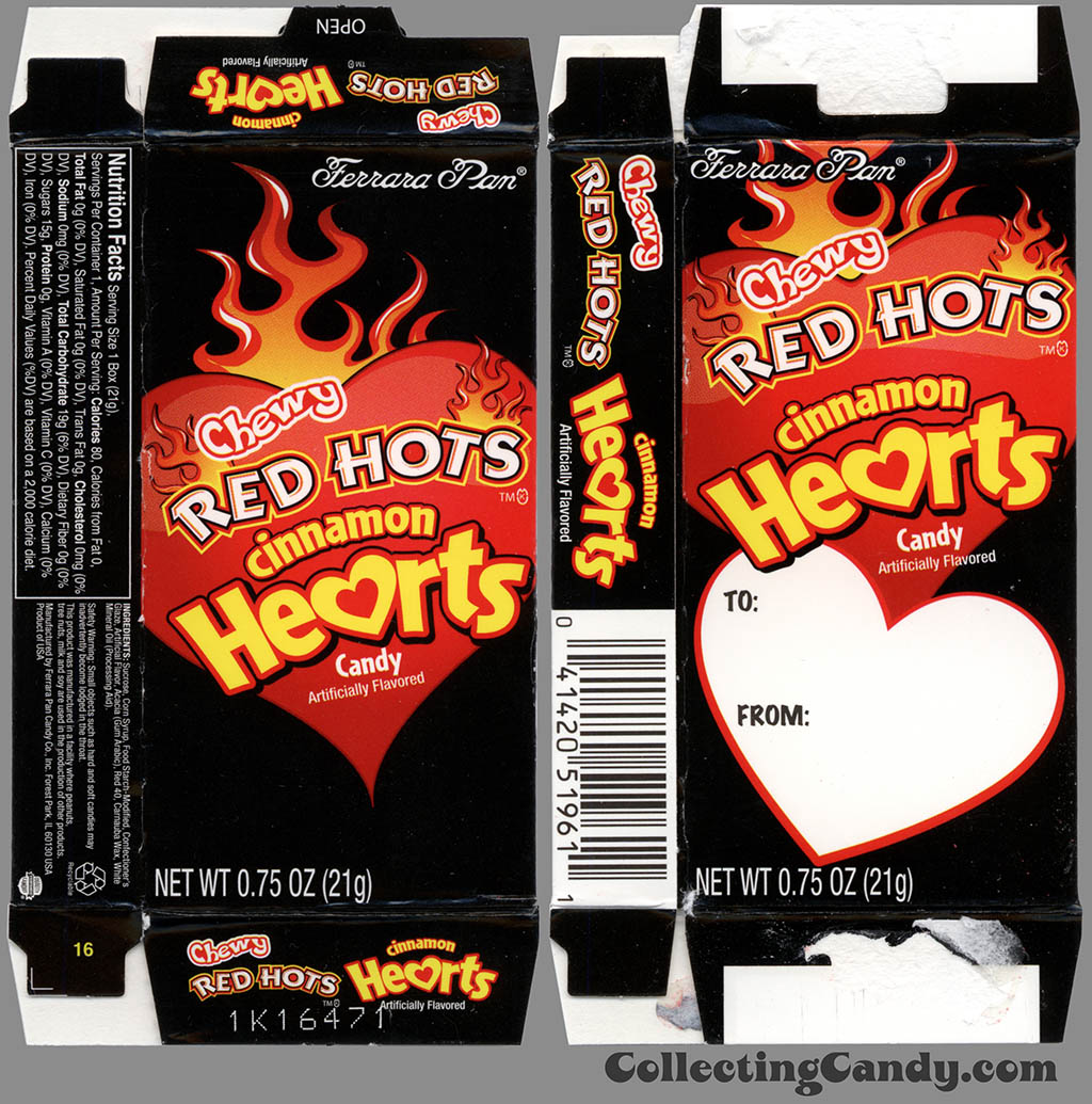 Ferrara Candy Company - Chewy Red Hots Cinnamon Hearts - .75 oz Valentine candy box - 2013