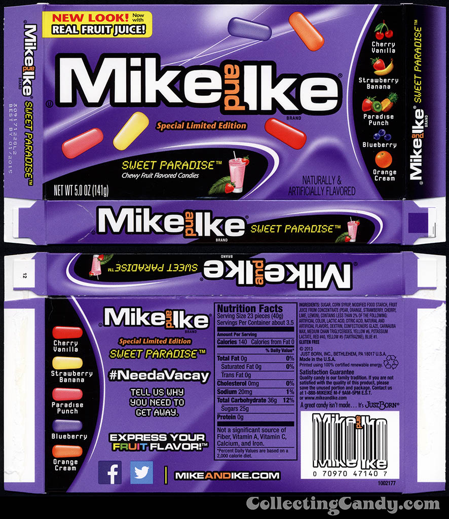 Just Born - Mike and Ike - Sweet Paradise - Special Limited Edition - 5 oz candy box - January 2014