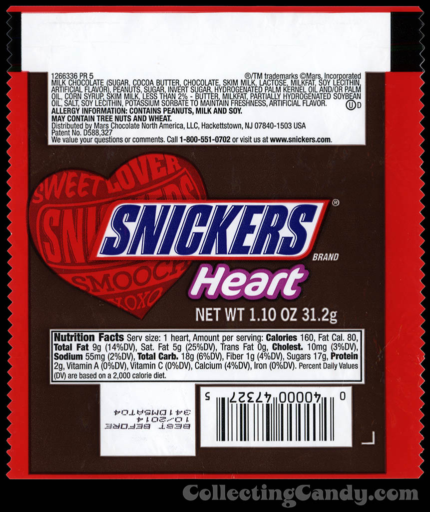 Mars - Snickers Heart - 1.10 oz Valentine's chocolate candy wrapper - 2014