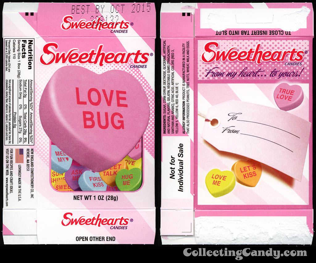 Necco - Sweethearts - Love Bug - 1 oz multi-pack Valentine candy box - 2014
