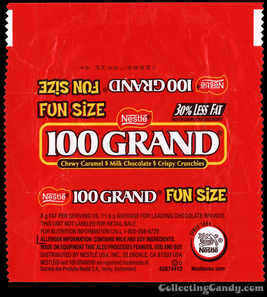 Nestle - 100 Grand - Fun Size chocolate candy bar wrapper - 2013