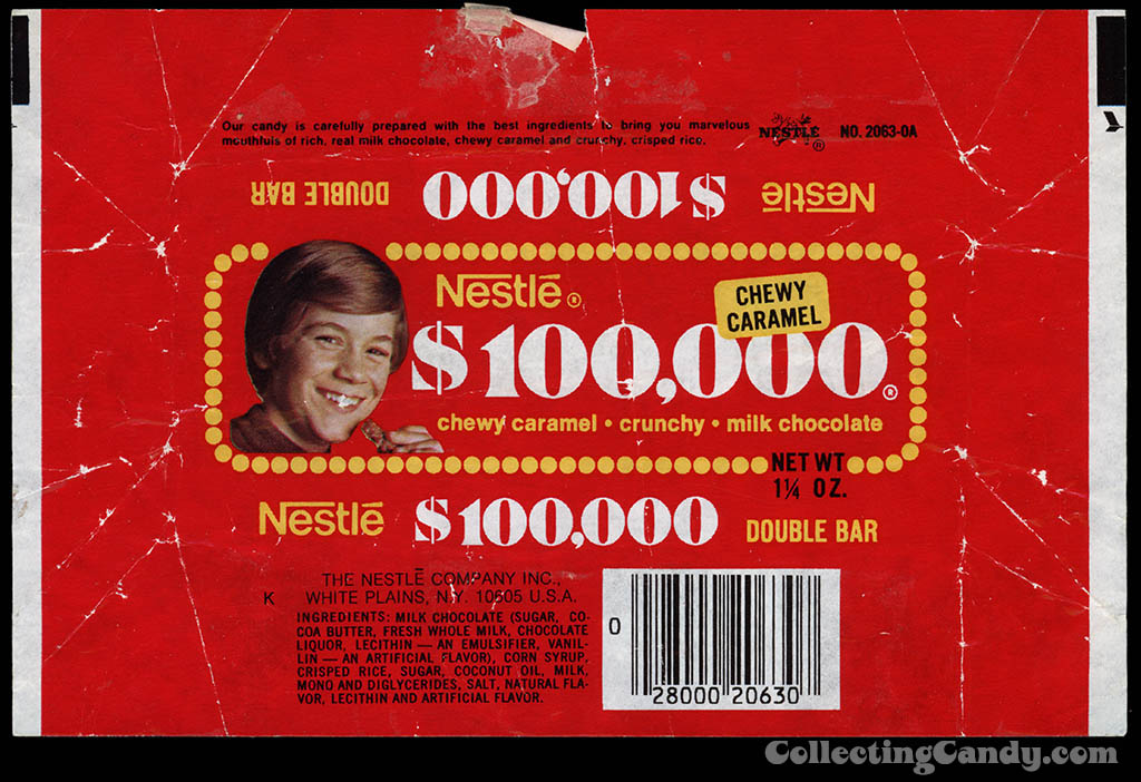 Nestle - $100,000 Bar -chocolate candy bar wrapper - 1977