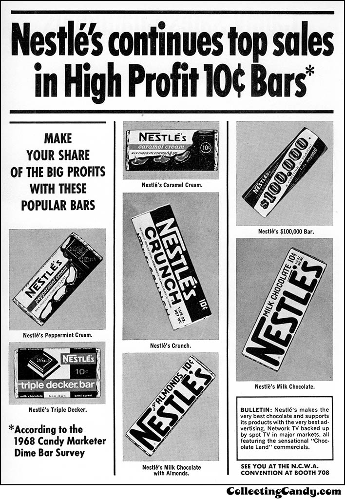 Nestle's - 10-cent bars candy trade ad - March 1969