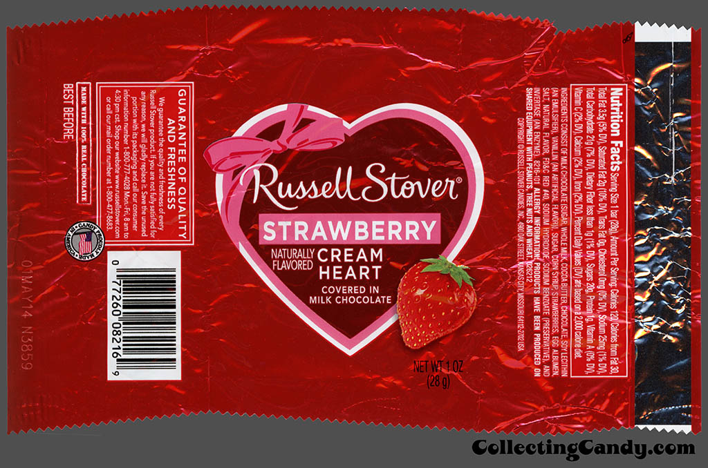 Russell Stover - Heart - Strawberry Cream covered in milk chocolate - 1 oz Valentine's foil candy package - 2014