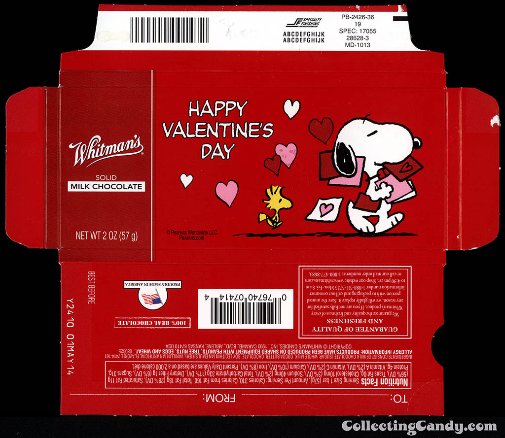 Whitman's - Peanuts Happy Valentine's Day Snoopy walking - 2 oz chocolate bar box - 2014