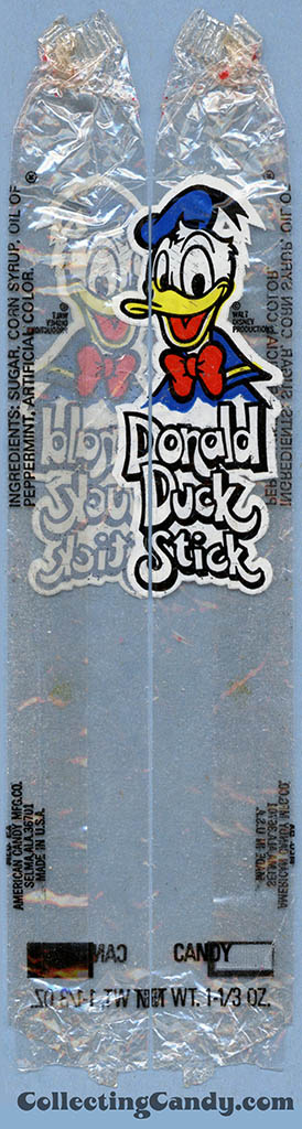 American Candy Company - Disney - Donald Duck Stick - 1 1/3 oz candy wrapper - 1978
