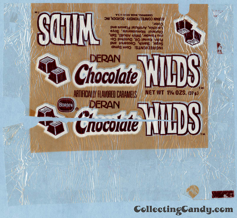 Borden - Deran - Chocolate Wilds - artificially flavored caramels - cellophane candy wrapper - 1976