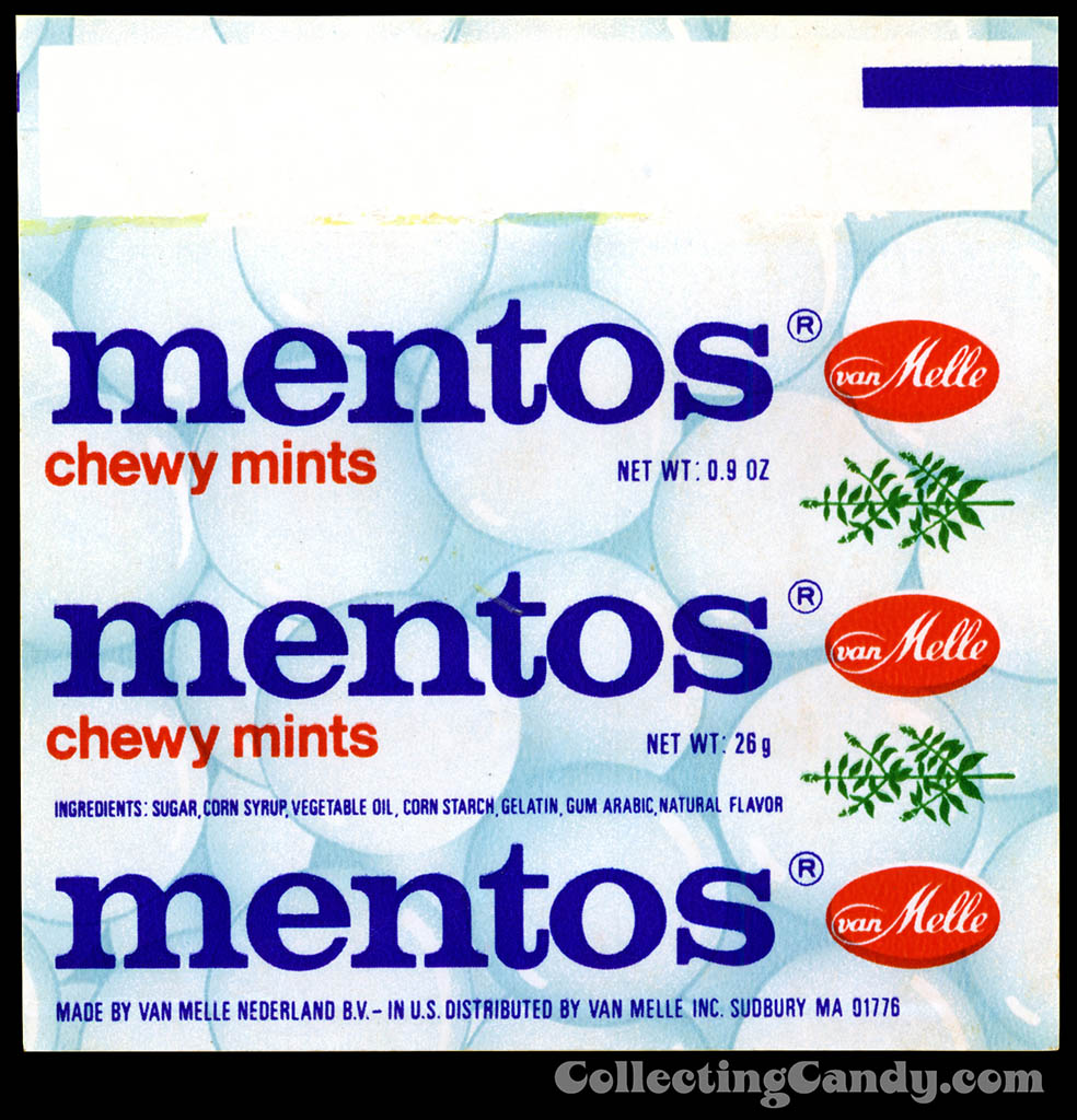 Van Melle - Mentos Chewy Mints - candy roll wrapper - early-1970's