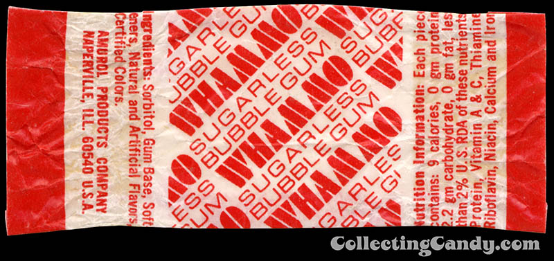 Amurol - Whammo - Sugarless Bubble Gum - individual gum candy wrapper - 1974