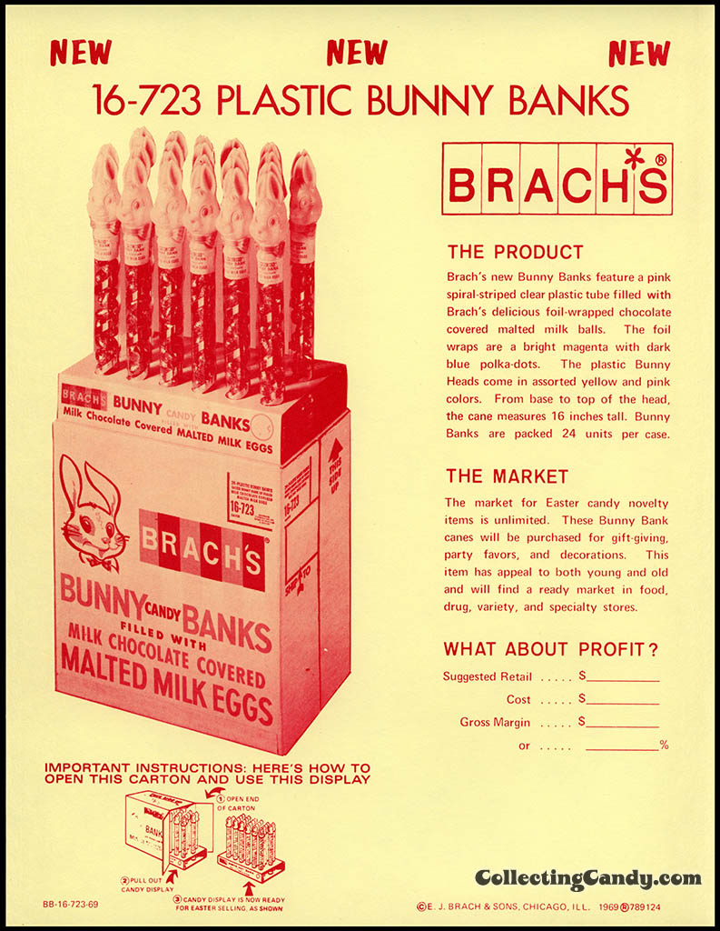 Brach's - Plastic Bunny Banks for Easter sales information sheet - 1972