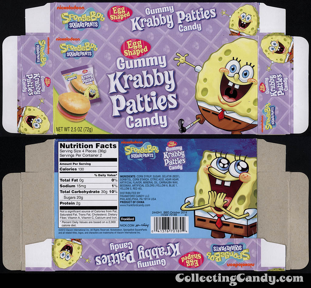 Frankford Candy - Nickelodeon - Spongebob Squarepants Gummy Krabby Patties Egg Shaped - 2.5 oz Easter candy box - 2013