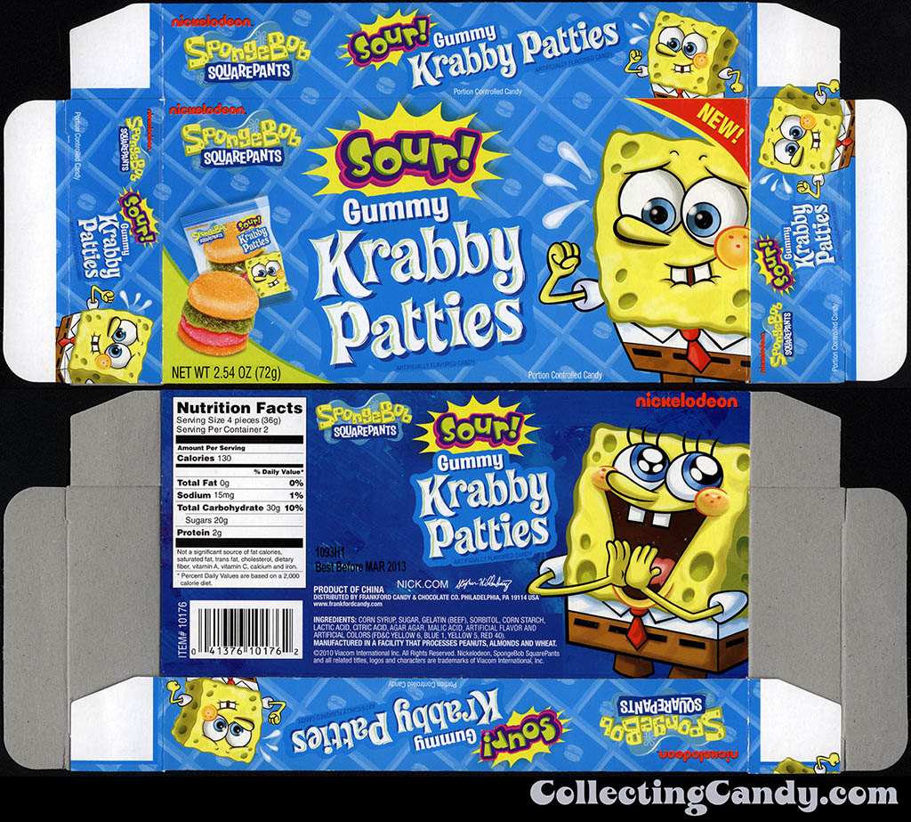 Frankford Candy - Nickelodeon - Spongebob Squarepants Gummy Krabby Patties Sour - candy box - 2011