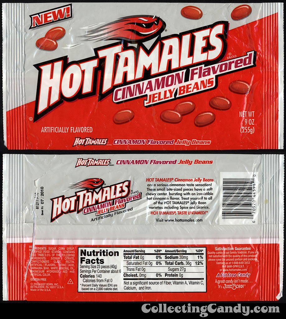 Just Born - Hot Tamales Cinnamon Flavored Jelly Beans - 9oz candy package - 2009